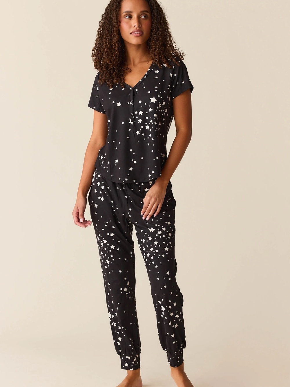 Mason Grey Women’s Nadia Cloud Jersey Pajamas Set Black Stars Size Large